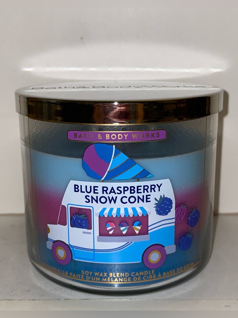 Bath & Body Works Blue Raspberry Snow Cone Scented Candle 3 Wick Discontinue New
